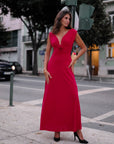 Vestido Longo Decote V com Flor